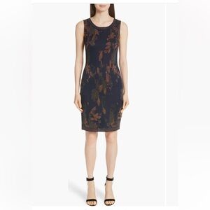 NWT St. John Collection Leafed Copper Jacquard Sheath Dress Size 6